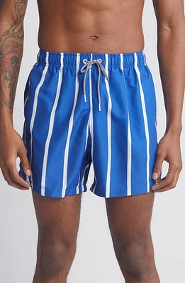 Boardies Watson Stripe Mid Length Swim Trunks in Navy/White at Nordstrom, Size X-Small