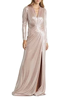 Tadashi Shoji Draped Shimmer Long Sleeve Gown Antique Pink at Nordstrom,