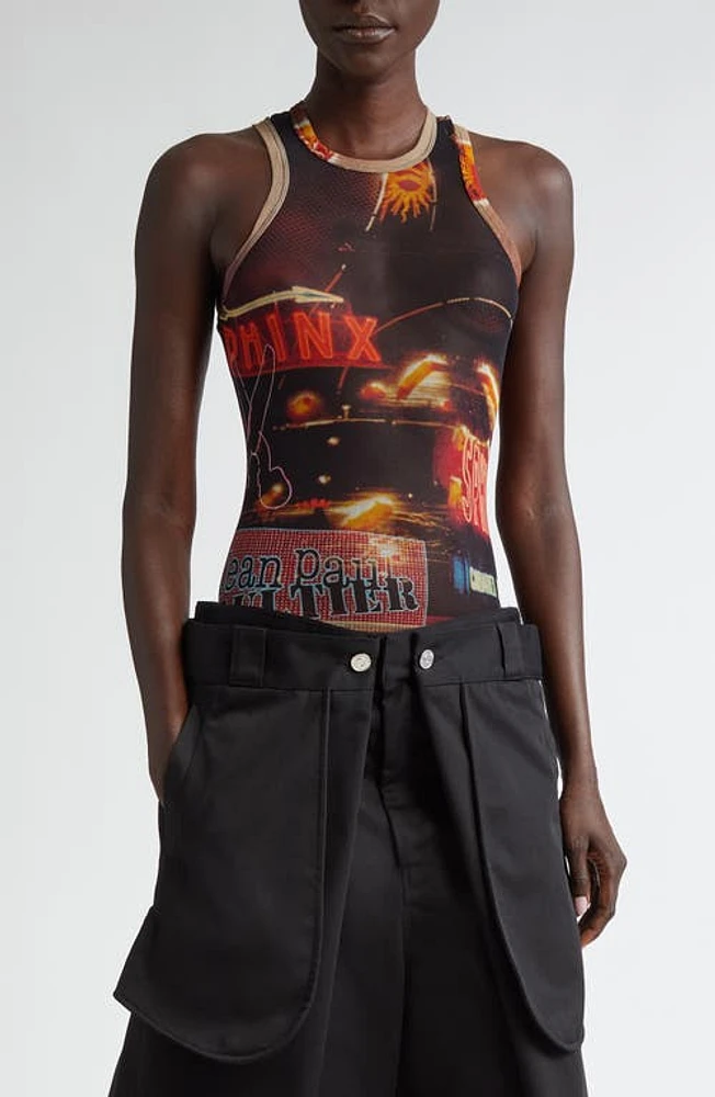 Jean Paul Gaultier Fashion Fiction Sleeveless Mesh Bodysuit Black/Red/Orange/Blue at Nordstrom,