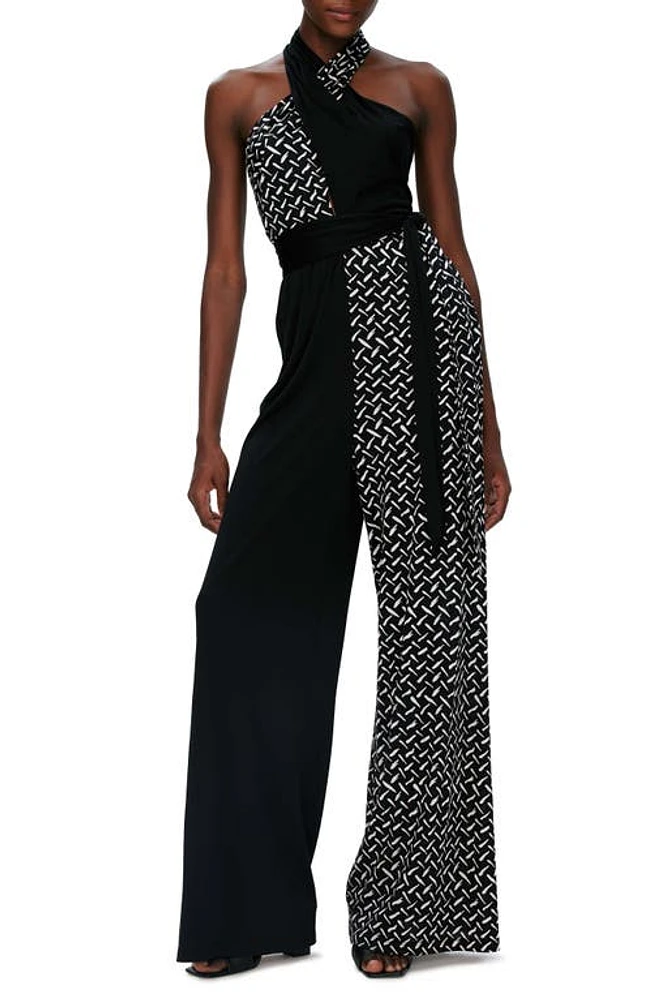 Diane von Furstenberg Cort Mixed Print Sleeveless Jumpsuit Tigris/Black at Nordstrom,