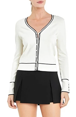 English Factory Contrast Trim Cardigan Cream/Black at Nordstrom,