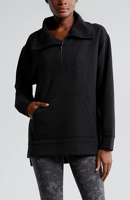 zella Cozy Ottoman Rib Half Zip Pullover Black at Nordstrom,