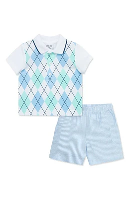 Little Me Argyle Cotton Polo & Stripe Shorts Set Blue at Nordstrom,