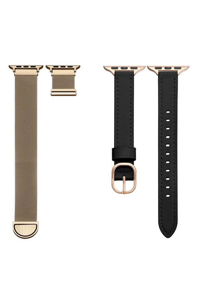 The Posh Tech Assorted 2-Pack Apple Watch Watchbands in Black /gold at Nordstrom, Size 42