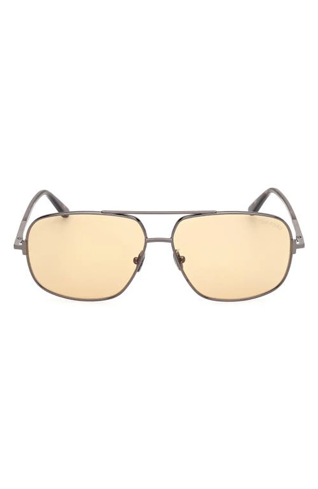 TOM FORD Tex 62mm Navigator Sunglasses in Gunmetal Havana /Yellow at Nordstrom