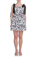 Endless Rose Print Contrast Bow Strap Minidress in White/Black at Nordstrom, Size Medium