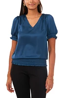 Chaus Smocked Trim Satin Blouse at Nordstrom,