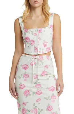 WAYF Romeo Floral Linen Blend Crop Top Ivory Roses at Nordstrom,