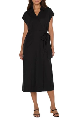 Liverpool Los Angeles Collared Tie Belt Midi Wrap Dress Black at Nordstrom,