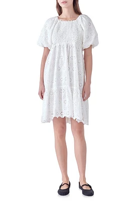 English Factory Eyelet Knit Combo Dress White at Nordstrom,