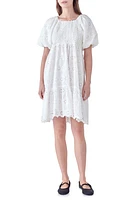 English Factory Eyelet Knit Combo Dress White at Nordstrom,