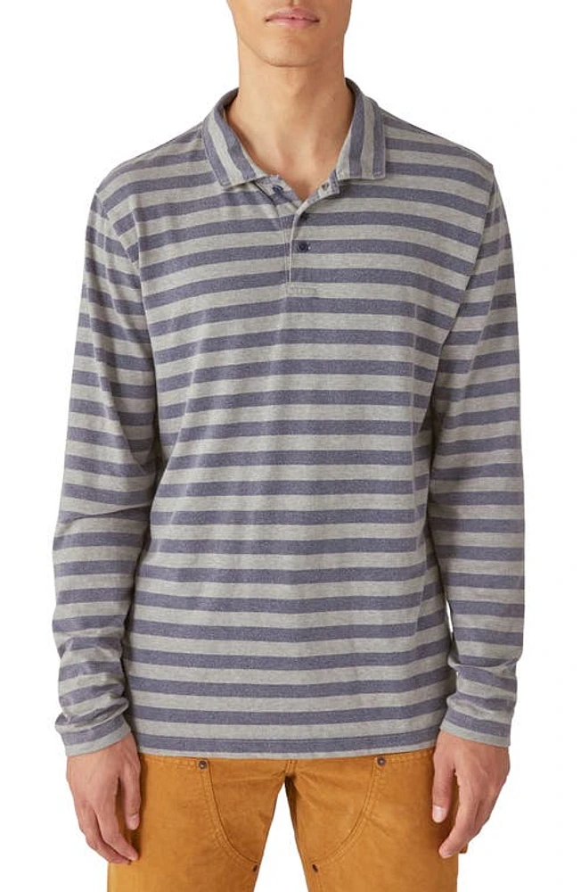 Lucky Brand Stripe Long Sleeve Cotton Polo Grey at Nordstrom,