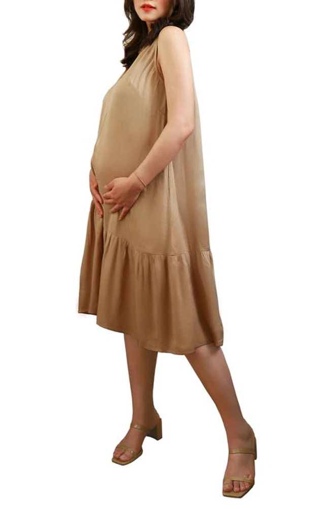 Emilia George Violette Satin Maternity/Nursing Dress Light Beige at Nordstrom,