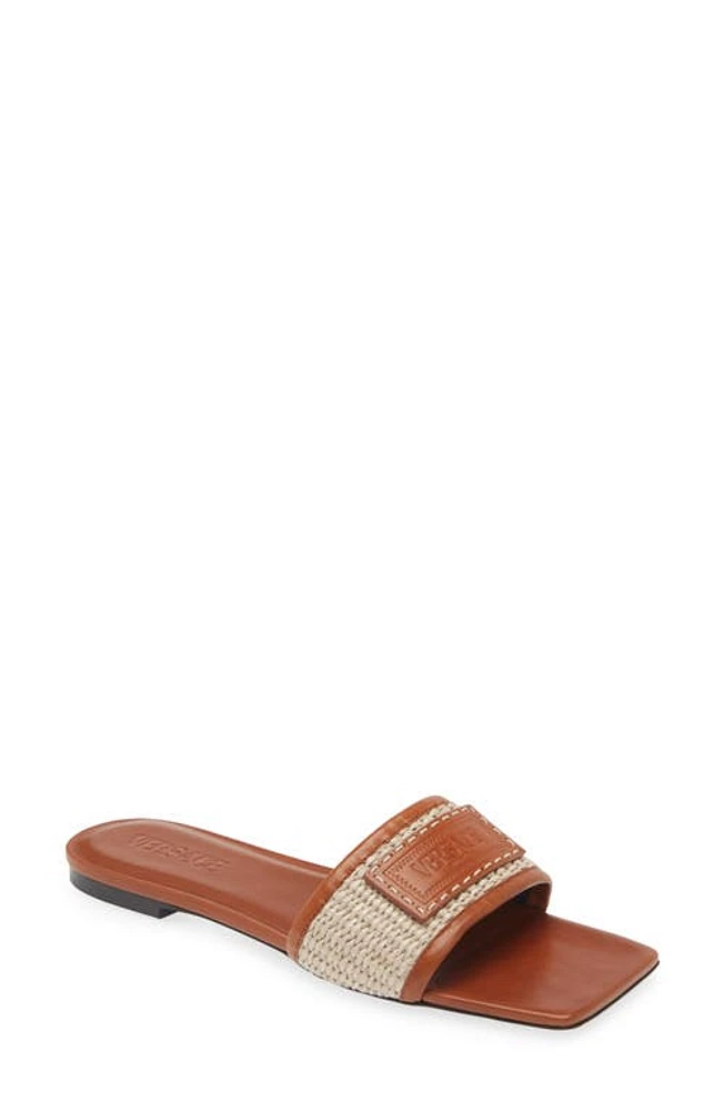 Versace Logo Plaque Slide Sandal Naturale/Amber at Nordstrom,