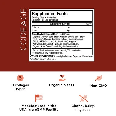 Codeage Bone Broth, Organic Bovine & Chicken Bone Broth, Grass-Fed Pasture-Raised Collagen, 180 ct in White at Nordstrom