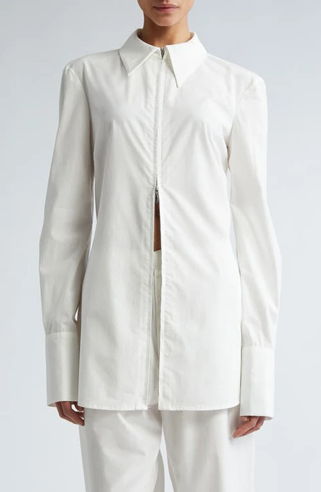 Interior The Freddy Zip Front Long Sleeve Cotton Shirt in Whiteout at Nordstrom, Size 10