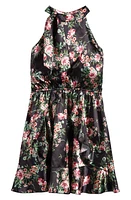 Ava & Yelly Kids' Floral Mock Neck Satin Dress Multi Black at Nordstrom,