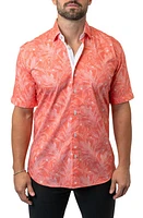 Maceoo Galileo Leaf 45 Orange Contemporary Fit Short Sleeve Button-Up Shirt at Nordstrom