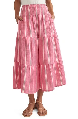 Marine Layer Valeria Stripe Smocked Midi Skirt Fuchsia at Nordstrom,