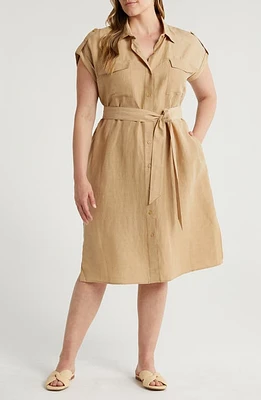 Nordstrom Belted Utility Shirtdress Tan Travertine at Nordstrom,