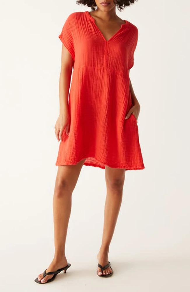 Michael Stars Mira Split Neck Gauze Dress at Nordstrom,