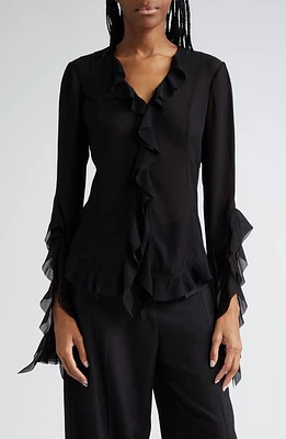 Acne Studios Ruffle Sheer Chiffon Blouse Black at Nordstrom, Us