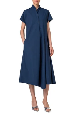 Akris punto Asymmetric Cotton Poplin Midi Shirtdress Ink at Nordstrom,