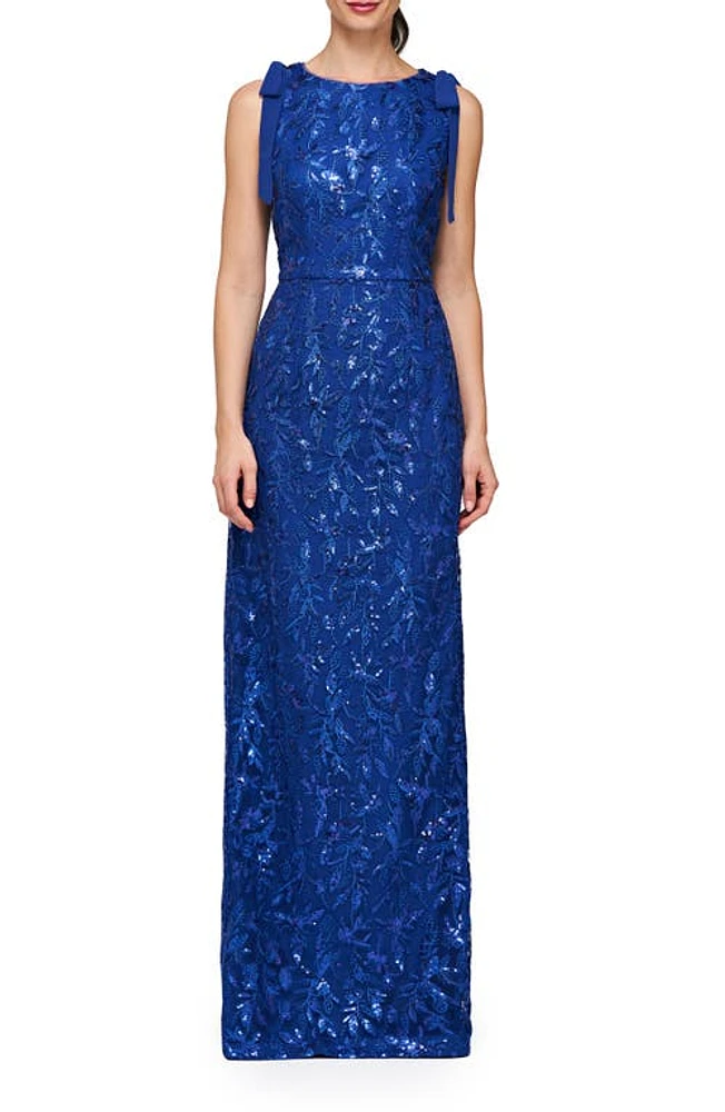 JS Collections Khloe Sequin Embroidered Column Gown Blueberry at Nordstrom,