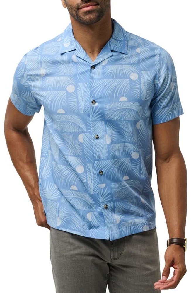 TravisMathew Solar Event Tropical Print Lyocell & Cotton Camp Shirt Quiet Harbor at Nordstrom,