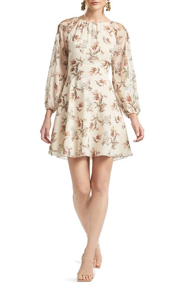 Sachin & Babi Bevvy Floral Long Sleeve Chiffon Dress Eggshell Venetia Petals at Nordstrom,