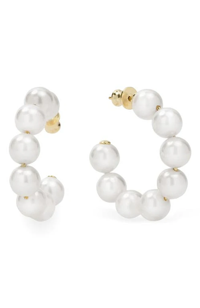 Melinda Maria Life's A Ball Imitation Pearl Hoop Earrings in White Pearl/Gold at Nordstrom