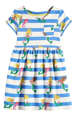 Mini Boden Kids' Print Cotton Jersey Dress Surf Blue Mermaid Stripe at Nordstrom,