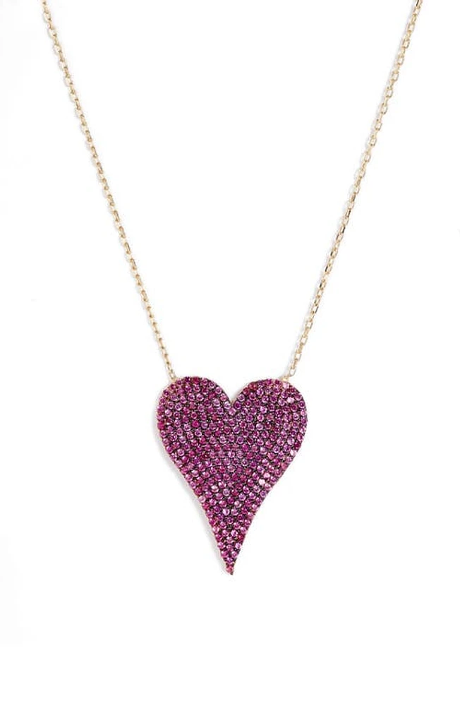 SHYMI Pavé Heart Pendant Necklace in Gold/Dark Pink at Nordstrom, Size 18