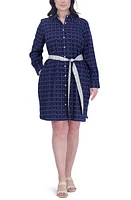 Foxcroft Rocca Dot Print Long Sleeve Cotton Shirtdress Navy at Nordstrom