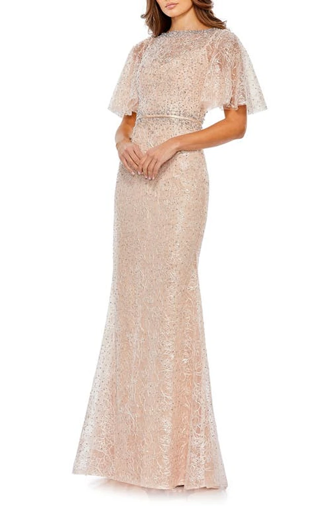 Mac Duggal Rhinestone Lace Mermaid Gown Blush at Nordstrom,