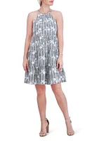 Eliza J Embroidered Floral Gingham Tiered Dress White Black at Nordstrom,