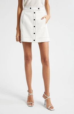 Cinq à Sept Ciara Topstitch Detail Skirt White/Navy at Nordstrom,