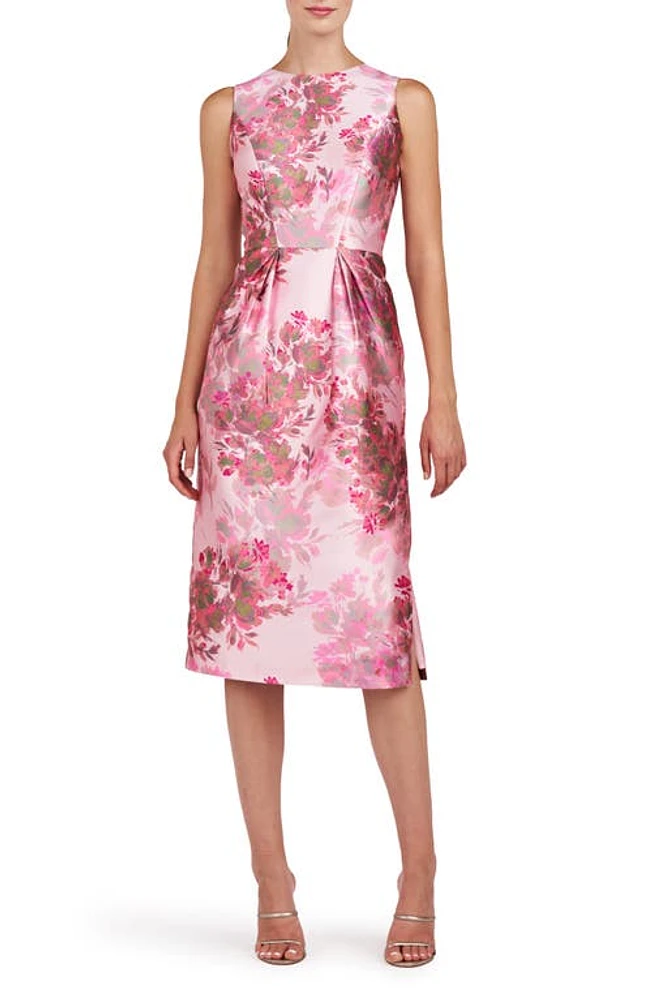 Kay Unger Adriana Floral Sleeveless Satin Sheath Dress Vivid Berry at Nordstrom,