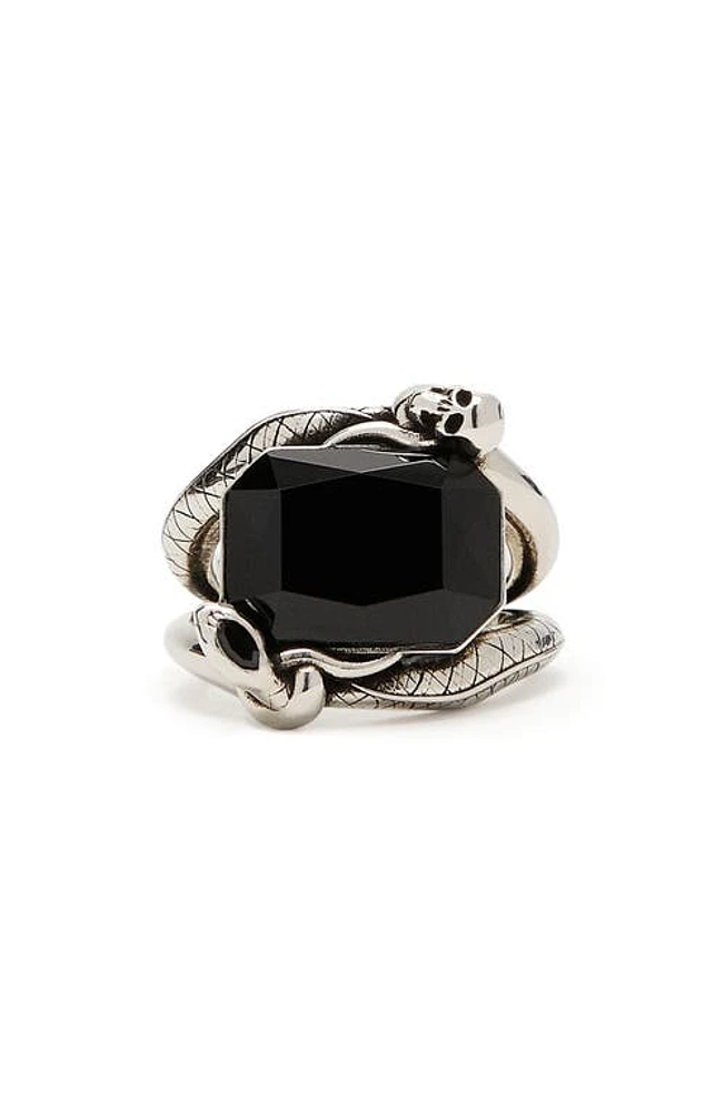 Alexander McQueen Men's Snake & Skull Crystal Ring in Jet Sw/Sthreem at Nordstrom, Size 9 Us