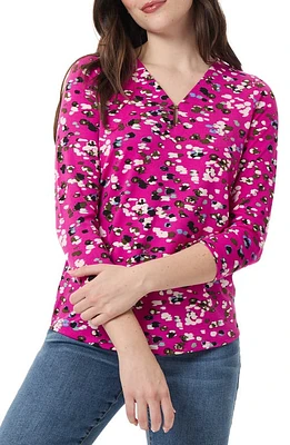 Jones New York Abstract Print Keyhole V-Neck Top Bright Orchid at Nordstrom,