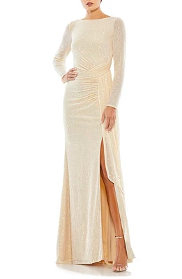 Mac Duggal Sequin Long Sleeve Gown Pearl at Nordstrom,