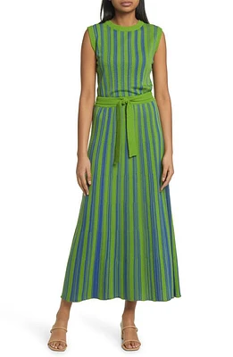 Misook Tie Waist Knit Maxi Dress in S Sky/Grn/Bk at Nordstrom, Size Xx-Small