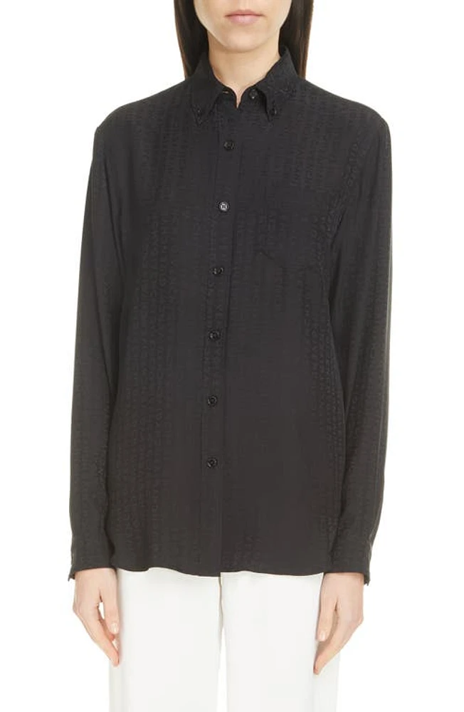 Givenchy Regular Fit Logo Jacquard Button-Down Silk Blouse in Black at Nordstrom, Size 8 Us