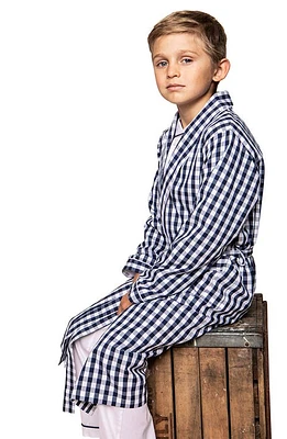 Petite Plume Kids' Gingham Robe Navy at Nordstrom,