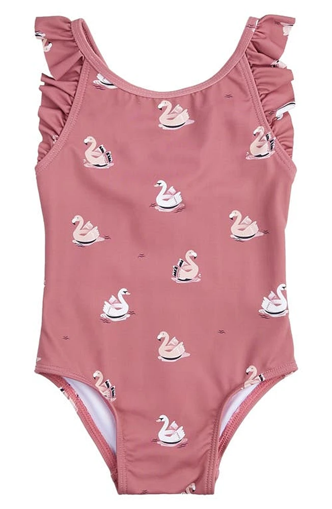 Petit Lem Kids' Swan Balloon One-Piece Swimsuit Dark Pink at Nordstrom, M