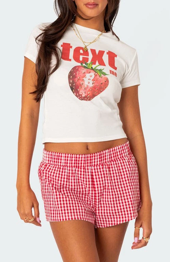 EDIKTED Text Me Strawberry Graphic T-Shirt White at Nordstrom,