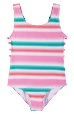 Andy & Evan Kids' Strappy Cutout One-Piece Swimsuit Pink/Blue/Stripe at Nordstrom,