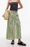 Topshop Stripe Sarong Maxi Skirt Medium Green at Nordstrom, Us