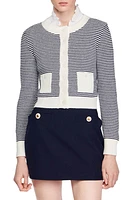 sandro Peny Stripe Cotton Blend Cardigan in Ecru /Bleu at Nordstrom, Size 0