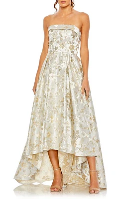 Ieena for Mac Duggal Embroidered Strapless High-Low Evening Gown White Gold at Nordstrom,